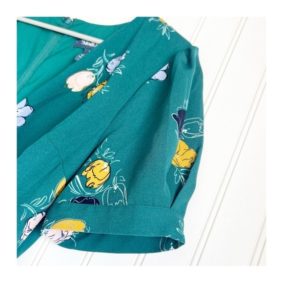 ModCloth Size S Green Floral Poetic Presence Pleated Faux Wrap Lined Dress - Picture 4 of 6